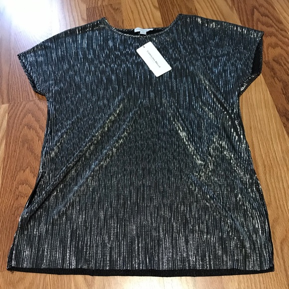 Silver Metallic Cap Sleeve Pleated Blouse S - Picture 6 of 7